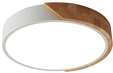 Schindora Plafonnier LED 24W Blanc Froid 6000K 1600LM, Plafonnier LED Moderne Rond en Bois Ø30cm pour Salon, Couloir, Bureau à Domicile, Porche Extérieur