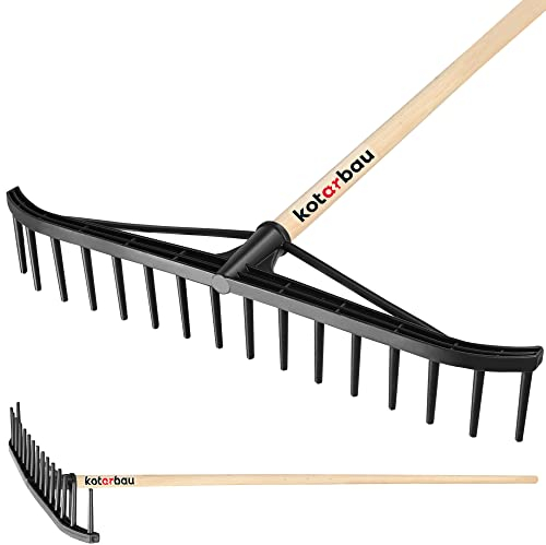 KOTARBAU® Rastrillo de plástico Resistente, 16 Dientes, Rastrillo para Barrer Hojas, Rastrillo Recto de jardín y Campo, Rastrillo con Mango de Madera, Rastrillo para césped con Dientes Rectos, Ancho