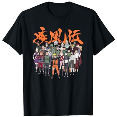 Naruto Shippuden Cast Group with Logo Front and Back Anime T-Shirt