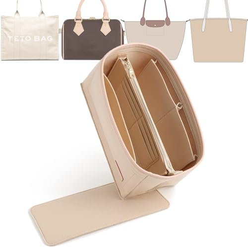 Doxo Handtaschen-Organizer-Einsatz für Handtaschen und Tote Bags mit formgebendem Boden, passend für Lv Speedy 25, NeoNoe MM, Noe, Coach City 30, Longchamp Le pliage S und weitere, Größe M, Beige