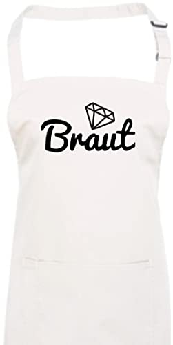 Shirtinstyle Schürze, Braut Diamant, Junggesellinnen Abschied Hochzeit Herz Motiv, Kochschürze, Latzschürze, Farbe Weiß