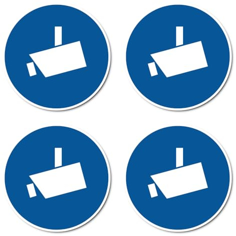 Überwachungskamera/Videoüberwachung, Gebotszeichen - in Anlehnung an DIN EN ISO 7010 / ASR A1.3 - Aufkleber: Ø 10 cm, 4 Stück