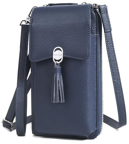 Pearl Angeli Weiches Echtes Leder Handy Umhängetasche - Handytasche Geldbörse Damen RFID Schutz kleine Crossbody Tasche (D-Blau)