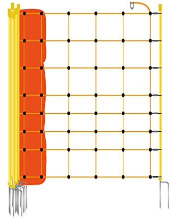Gallagher Mobiler Weidezaun für Schafe - Schafzaun mit Strom - [Gelb/Orange - 50m x 90cm] - Schafnetz mit Strom - Weidenetz - Elektronetz - Doppelspitze