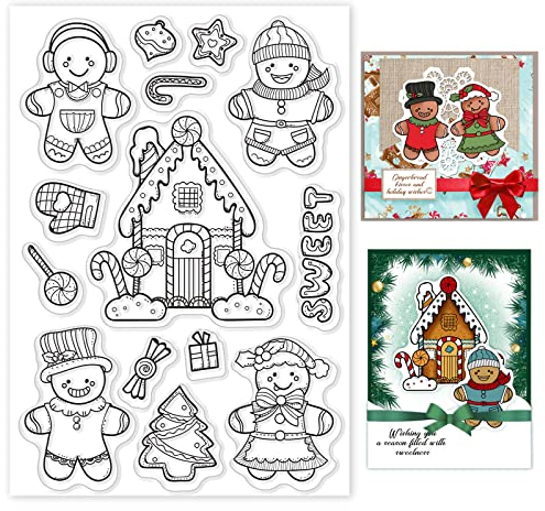 GLOBLELAND Weihnachten Lebkuchenmann Klare Stempel für DIY Scrapbooking Dekor Lebkuchenhaus Süßigkeiten Weihnachtsbaum Geschenk Transparente Silikonstempel zum Basteln von Karten Fotoalbum Dekor