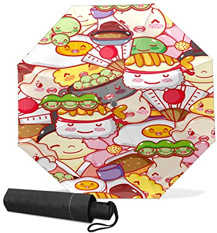 ZGONOHYE Compact Travel Umbrella Cute Japanese Sushi Gastronomy Small Folding Sun & Rain Umbrellas Windproof Mini Auto Open & Close Portable Umbrella Parasol for Women Men