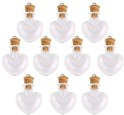 Zunedhys 10 de cristal de corcho de vidrio ampollas de colgante forma de corazón