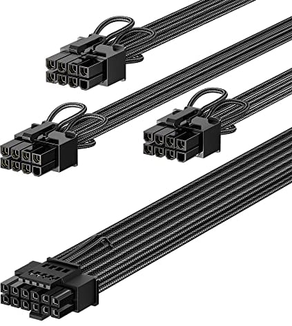 Fasgear PCIe 5.0 GPU Stromkabel ummantelt 70cm | 16pin(12+4) 12VHPWR(12V-2x6) Anschluss für RTX 3090Ti 4080 4090 4070Ti |3x8pin(6+2) PCI-e Stecker für ASUS EVGA Seasonic Modular Netzteil(Schwarz)