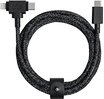 Native Union Belt Cable Duo – 5ft Ultra-Strong Braided Universal Charging Cable – Made with Recycled Materials – 2-in-1 Multi-Device MFi Certified Connectors for Lightning & Type-C devices (Cosmos)
