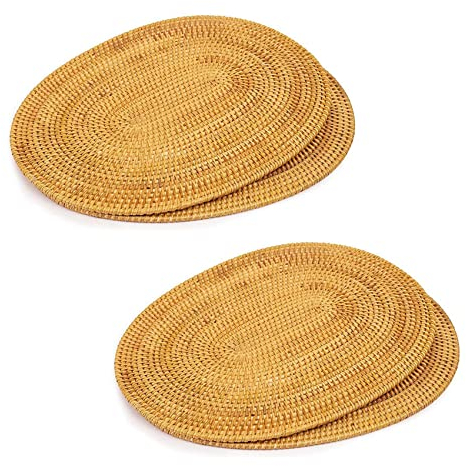 Yumin 4 StüCk Ovales Rattan Tischset, Handgewebtes NatüRliches Rattan, ZubehöR für Tee Zeremonien, Geeignet für Essen, KüChe Usw.