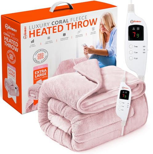 Warmer Electric Heated Throw Blanket - Digital Controller - 9 Hour Timer, 9 Heat Settings, Auto Shutoff, Detachable Controller - Machine Washable - Extra Large 200cm x 130cm