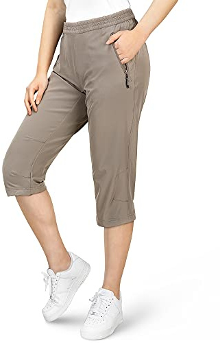 33,000ft Women's Capri Golf Trousers Casual Quick Dry UPF 50+ Lightweight Quick Dry 3/4 Cargo Pants Hiking Shorts with Pockets Light Grey UK 20