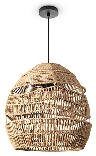 Paco Home Pendelleuchte Wohnzimmer Boho Korbleuchten Pendellampe Rattan Hängeleuchte Esszimmer Lampe Papier E27, Lampenart:Pendelleuchte - Typ 4, Farbe:Natur (Ø31 cm)
