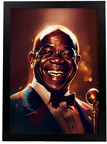 Nacnic Louis Armstrong in voller Farbe Fotostil. Cartoon-Illustrationen berühmter Musiker und Künstler. Innenarchitektur und Dekoration. A4.