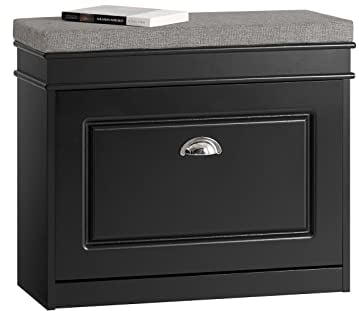 Shoe Storage Bench with Seat Cushion - Narrow Shoe Cabinet with Flip Drawer, 2-Tier Rack, 150kg Load - Compact Hallway Storage Unit for Small Spaces Black W61 x D24 x H51cm FSR82-K-SCH