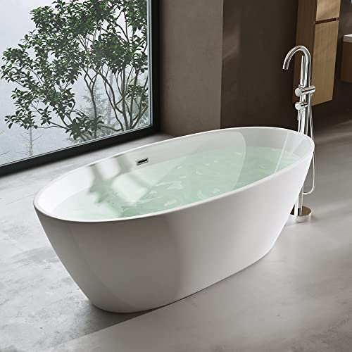 doporro Baignoire îlot Ovale pour Salle de Bain 150cm Blanc Vicenza599 Acrylique avec Bonde et trop plein 150x79x56cm