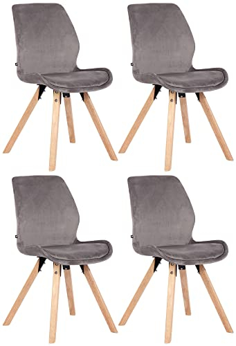 CLP 4er Set Stuhl Luna Kunststoff I Stoff I Samt I Kunstleder I Lehnstuhl mit Holzgestell, Farbe:grau, Material:Samt
