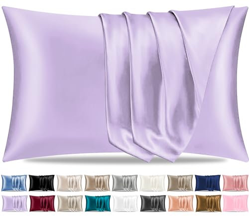 Pamposh Satin Silk Pillowcases For Hair And Skin 2 Pack Standard Size with Envelope Closure (2 Pcs Pillowcases (50 x 75 cm), Purple)