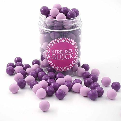 STREUSEL GLÜCK Streusel Tortendeko Schokokugeln flieder lila pastell 90g - Zuckerstreusel Weihnachten Kuchendeko Geburtstag Mädchen - Sprinkles Deko Plätzchen Torte Kuchen Cupcakes - essbare Streudeko