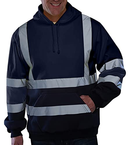 Herren Sicherheitsjacke Kapuze Warnjacke Warnschutzjacke Softshelljacke Arbeitsjacke Winterjacke mit reflektierenden Streifen, Softshell Jacke Berufsjacke Schutzjacke Herrenjacke Marine 6XL