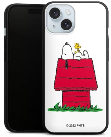Premium Silikon Hülle kompatibel mit Apple iPhone 15 Handyhülle schwarz Case Snoopy Offizielles Lizenzprodukt Peanuts