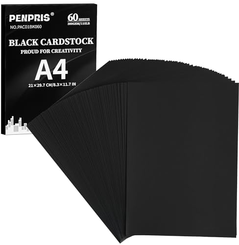 110 lb schweres Papier, dickes Papier – ideal für Kunst, Kartenherstellung, Handwerk und Druck (Schwarzer [60 Blatt], A4 [300GSM/110 lb])