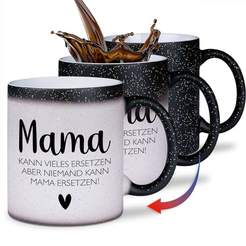 glitzertassen.de® | Niemand kann Mama ersetzen | Farbwechseltasse mit Glitzer | Geschenkidee | Lustige Sprüche | Familie | Magic-Tasse | Keramik | 330 ml