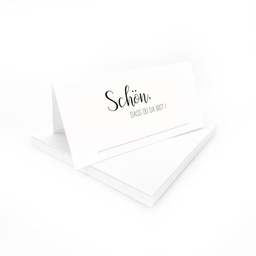 Tischkarten weiß Schön, dass du da bist | 25, 50, 100 Stück | zum selbst beschriften | Tischkarten, Namensschilder, Platzkarten | für Hochzeit, Geburtstag uvm (25)