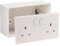 13A Double White Switched Socket Electrical Outlet with Fixing Screws & Double Pattress Back Box Surface Mounted 2 Gang (3, SET with 45mm Box)