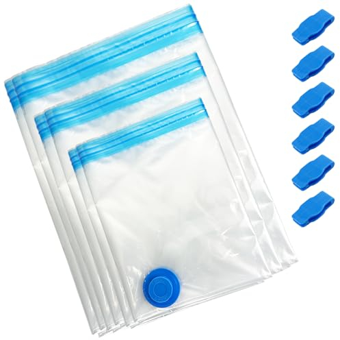 Gentpovth 6 Stück Vakuumbeutel für Kleidung(in 3 Größen), Staubsauger Vakuum Aufbewahrungsbeutel, Vakuum Beutel für Staubsauger Wiederverwendbar, Vakuumbeutel für Reisen,Bettdecken,Kissen,Bettwäsche