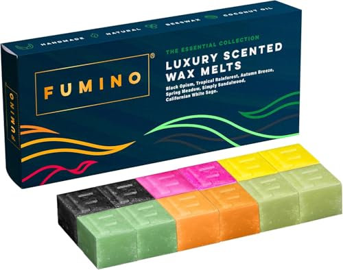 Multipack de Fondants Cires Parfumées Essentiels, Artisanales et de Luxe Fumino - 12 Cires Parfumées et 6 Parfums Intenses à Base de Cire d’abeille et d’huile de Noix de Coco
