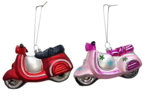 2 Stück Motorroller Vespa zum Hängen 11,5cm Glas Weihnachtshänger Geschenkanhänger Dekoanhänger