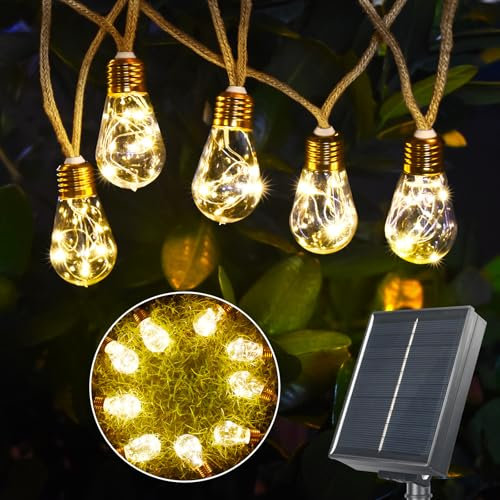 DeepDream Solar Lichterkette Aussen Mit 18 Glühbirnen, 9.8M 8 Modi Solarlichterkette Außen Wetterfest Warmweiß, Vintage Solar Lichterkette für Garten, Balkon, Party, Hochzeiten(Warmweiß)