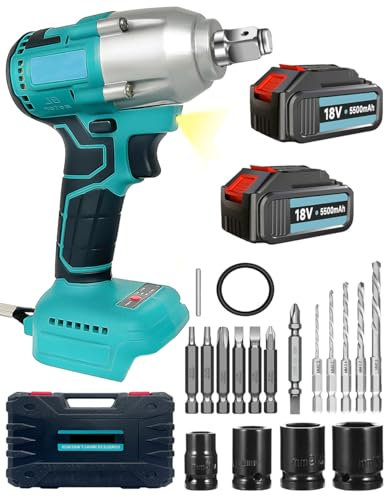 WONNSUMT Akku Drehschlagschrauber mit 2x 3000mAh, 450 Nm Akku Schlagschrauber 1/2 zoll, Achlagschrauber Bürstenloser Schraubenschlüssel mit Steckschlüssel Steckschlüsseladapter