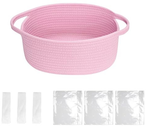 ACESOME Panier cadeau, vide, avec poignées, en corde de coton, avec sacs cadeaux transparents et nœuds pour fleurs, artisanat, rose