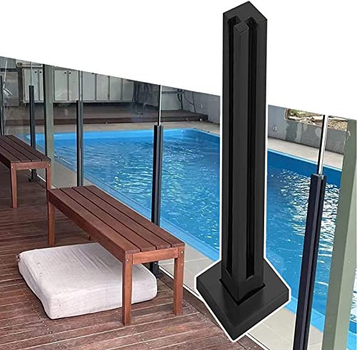 Poste cuadrado de vidrio de acero inoxidable negro para piscina, patio, terraza, sistema de soporte de valla con barandillas seguras y herrajes