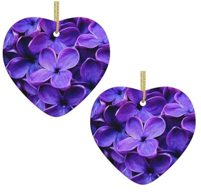 Violette Blume, personalisierbar, Weihnachtsdekoration, Ornamente, Druck, individuelle hängende herzförmige Keramik-Weihnachtsdekoration