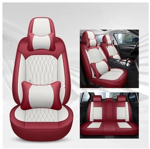 IUKMR Sitzbezüge Auto Für X5 E87 E87 Für X1 F48 Für X2 Für X3 Für X4 Für X6 Für X7 Für M3 Für M4 Für M5 Universeller Autositzbezug Sitzbezüge Auto Set(B-White Red 5 Seat)