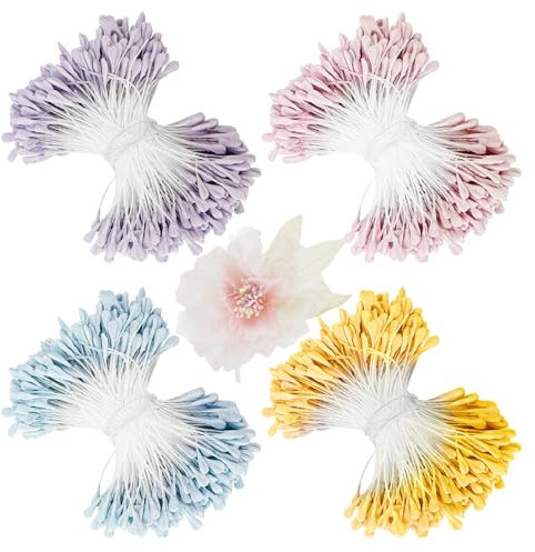 1400 Piezas 3mm Doble Cabezas Flores Estambre,Artificial Flores Estambre Pistilo Mate Perla Floral Estambre para Bricolaje Navidad Tarjeta Boda Decoración