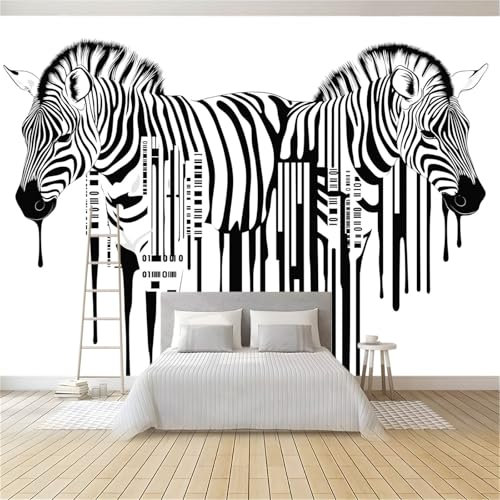 Fototapete Einfach Tier Zebra 3D-Effekt Drucken Tapete Heimdekoration 400 x 280 cm für Schlafzimmer Wohnzimmer Flur Kinderzimmer Wanddekoration Vlies Tapete Wandtapete Weiß Schwarz