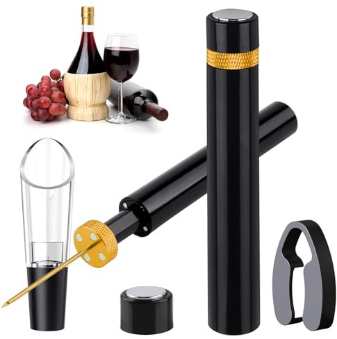 4Pcs Wine Opener Set, Air Pump Cork Remover, Mini Pocket Air Pressure Pump Wine Bottle Opener with Aerator, Foil Cutter, and Vacuum Stopper, Effortlessly Open Wine Bottles Without Damaging Corks