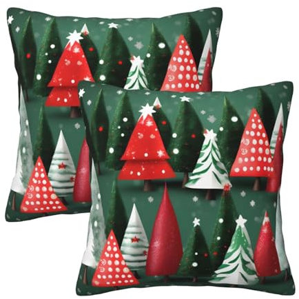 Evengigy Juego de 2 fundas de cojín cuadradas con estampado de árbol de Navidad, 50 x 50 cm