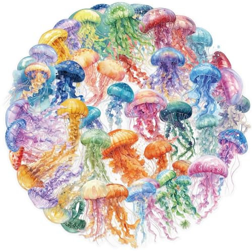 Jellyfish Wasserdichte Aufkleber Set Geschenk für Jugendliche Erwachsene 50 Stück Transparent Vinyl Sticker Deko für Auto Motorräder Fahrrad Skateboard Snowboard Gepäck Laptop Scrapbook Auto Koffer