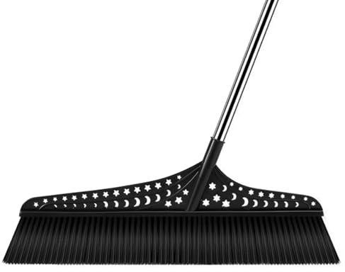 Escoba para exteriores, escoba resistente con cerdas duras y mango de acero inoxidable, escoba para interiores para limpiar el césped del garaje(Black,70cm)