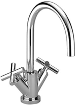 TARA Waschtischeinlochbatterie | Zweigriffarmatur mit Kreuzgriff | Wasserhahn | Waschtischarmatur | chrom 22513892-00 | Ausladung 165 mm | schwenkbarer Auslauf 360°