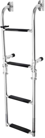 Escalera telescópica plegable para barcos de acero inoxidable, 2 + 2 peldaños de PVC, para yates, lanchas rápidas y piscinas