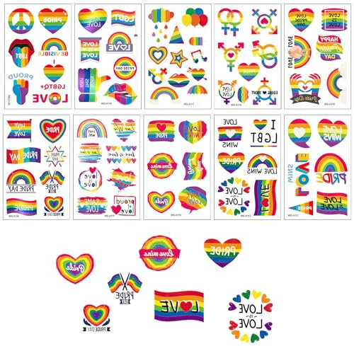 10 Pcs Rainbow Stickers,Pride Stickers,Pride,Gay Pride Tattoo,Large Sheets Waterproof LGBT Rainbow Flag Tattoo Stickers for Pride Festivals Celebration Decoration
