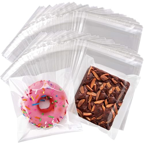 BTSD-home 200 Transparente Kekstüten Selbstklebend Kleine Tüten 14x14 cm | Große Kekse, Brownies und Schokostücke, Tüten für Kekse in Bäckerei, Wochenmarkt und Firmenfeier