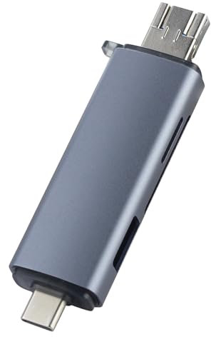 Aieloar SD Card Reader, Triple Connector USB-C Memory Card Adapter With USB Ports - Supports SD/SDXC/Micro SD/Micro SDXC/SDHC/MMC/RS-MMC/UHS-I