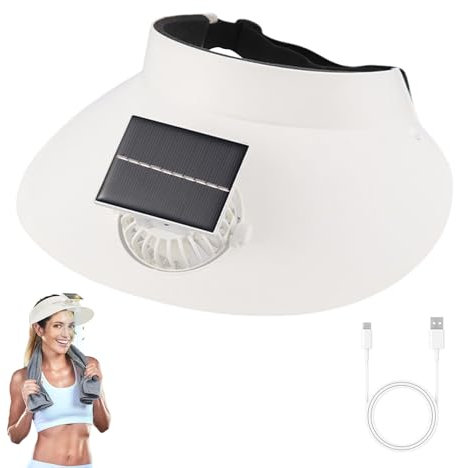 Damen Sonnenhut,Visor Elastisch Sonnenschild mit Solar Ventilator,Solarbetrieben USB Ladung Visor Cap Damen mit Eingebauten,3 Geschwindigkeitsstufen,Sonnenventilator Kappe für Outdoor Strand
